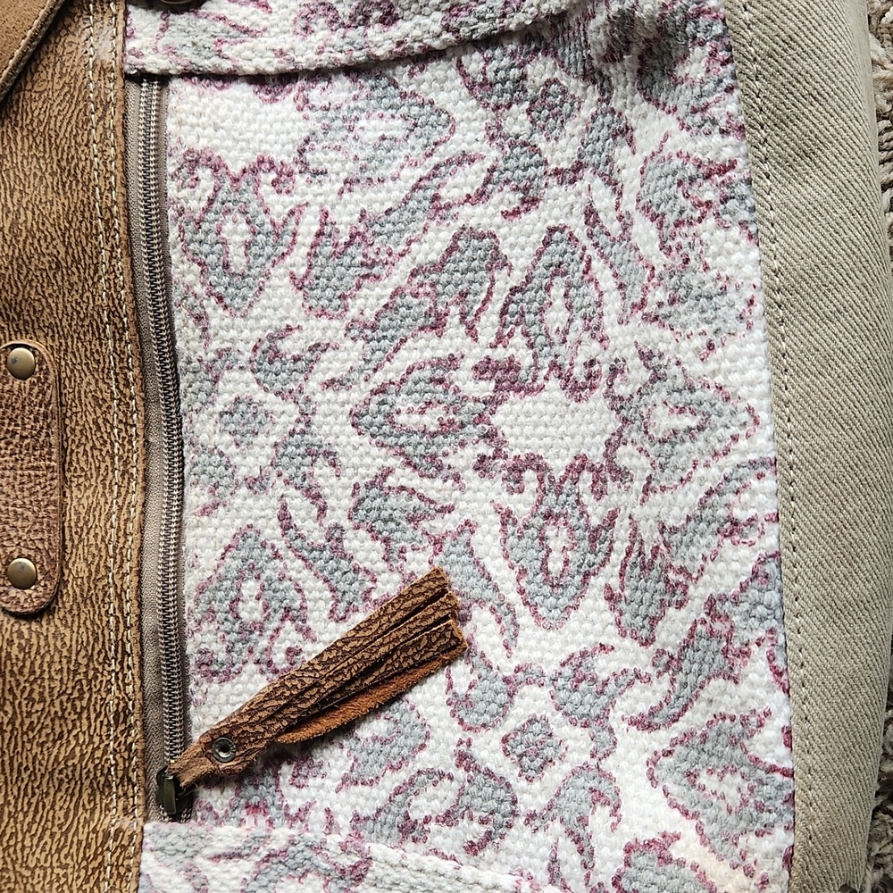 Myra Brown and Cream Women's Bag With Leather Accents - Picture 2 of 12